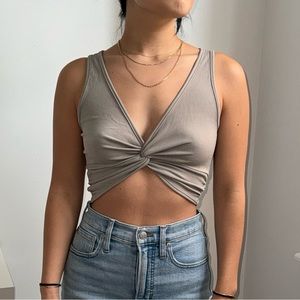 Rib twist front crop top